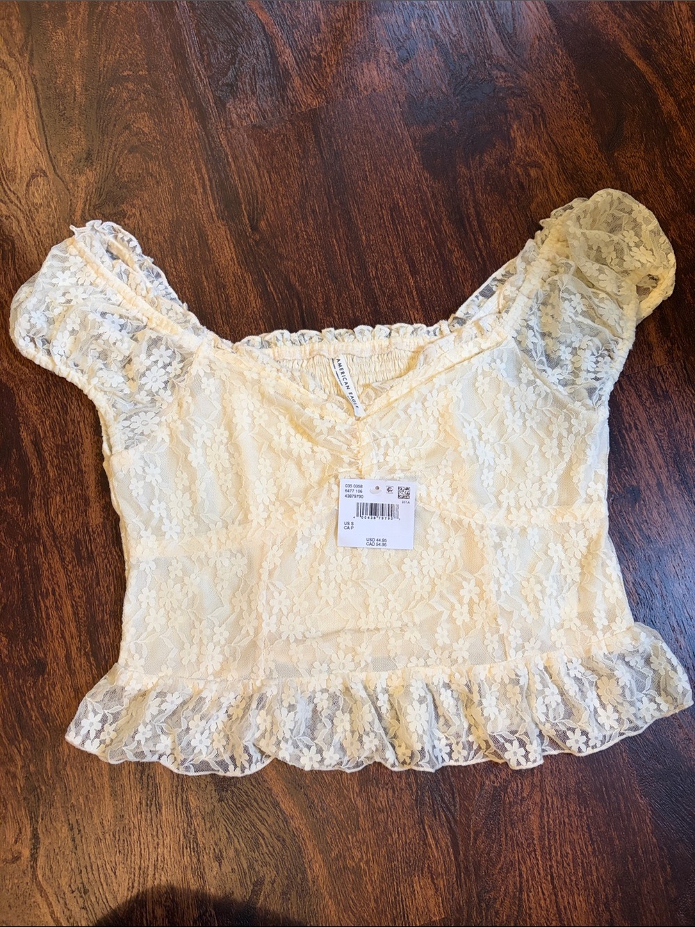 American Eagle Outfitters Lace Crop Top with Ruffle Hem